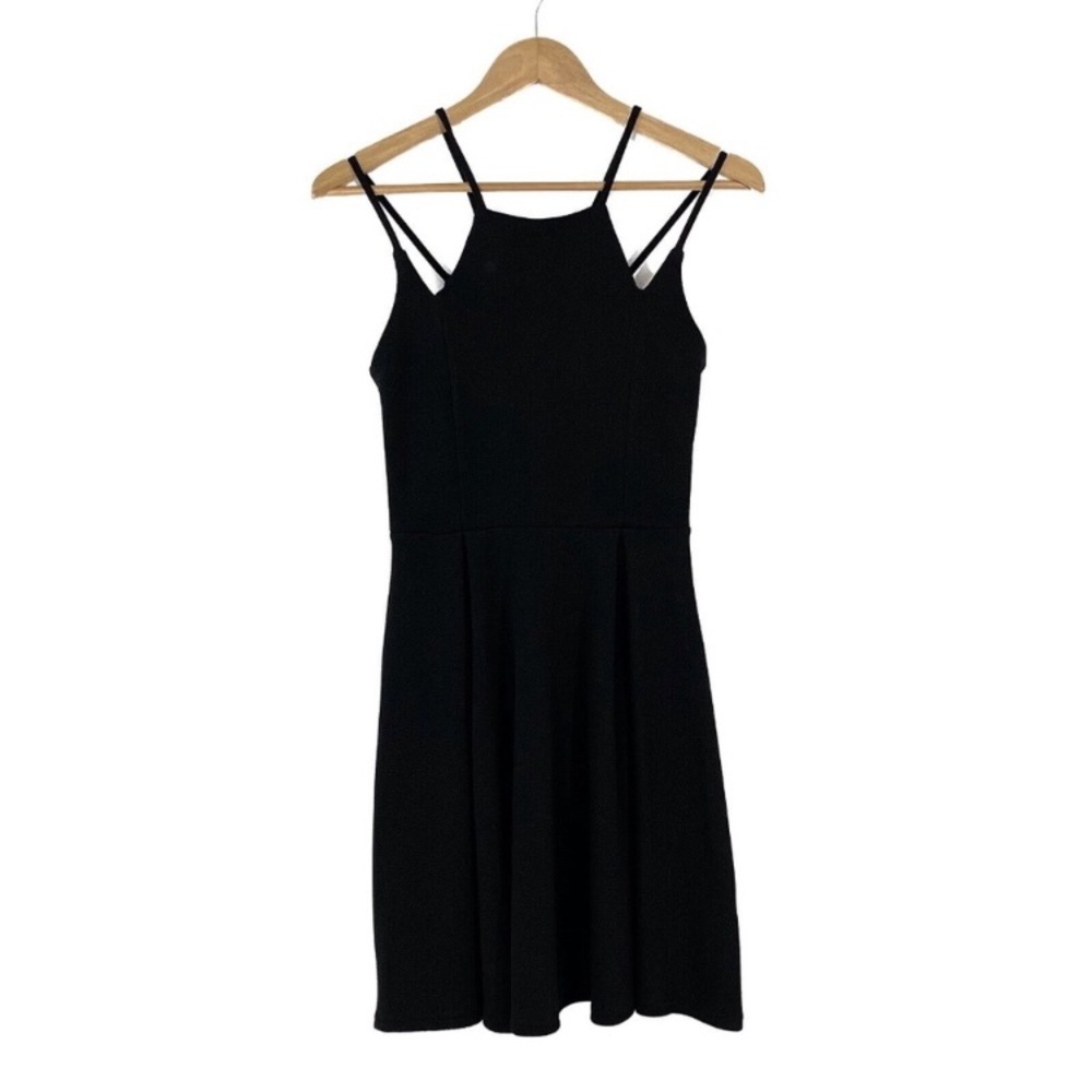 Francesca’s Miami Women’s Size XS Black Crepe Double Strap Strappy Mini Dress